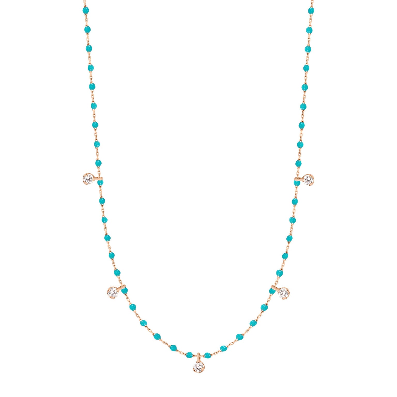 Gigi Clozeau - Mini Gigi Turquoise Green necklace, Rose Gold 5 diamond, 21.7"