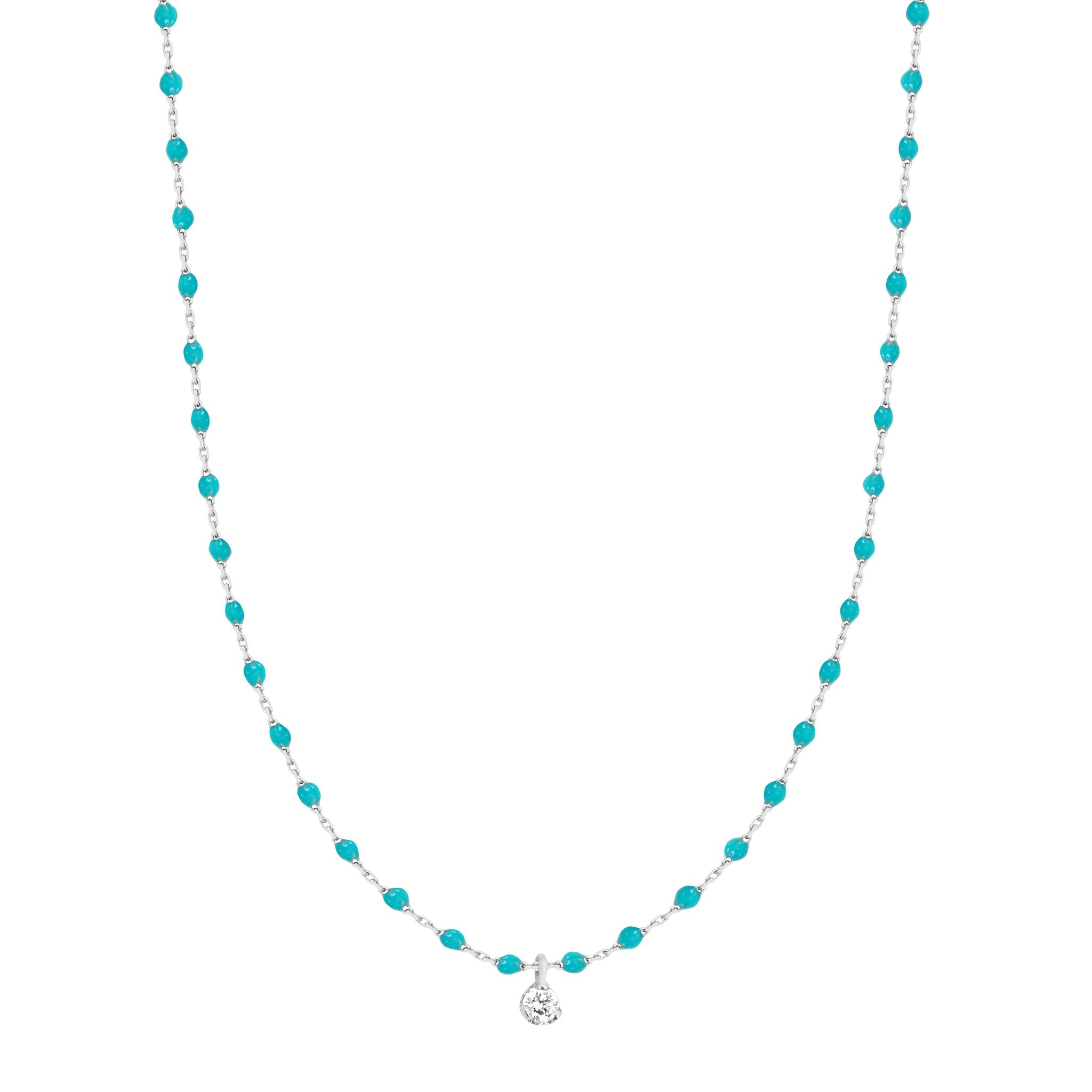Gigi Clozeau - Mini Gigi Turquoise Green necklace, White Gold 1 Diamond, 15.7"