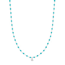 Gigi Clozeau - Mini Gigi Turquoise Green necklace, White Gold 1 Diamond, 15.7"