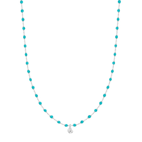 Gigi Clozeau - Mini Gigi Turquoise Green necklace, White Gold 1 Diamond, 15.7