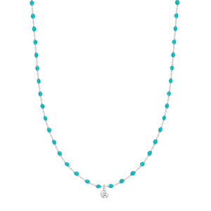 Gigi Clozeau - Mini Gigi Turquoise Green necklace, White Gold 1 Diamond, 15.7"
