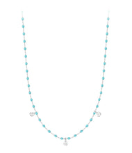 Gigi Clozeau - Mini Gigi Turquoise Green necklace, White Gold 3 diamond, 16.5"