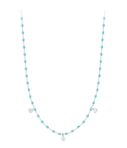 Gigi Clozeau - Mini Gigi Turquoise Green necklace, White Gold 3 diamond, 16.5
