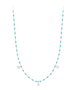 Gigi Clozeau - Mini Gigi Turquoise Green necklace, White Gold 3 diamond, 16.5"