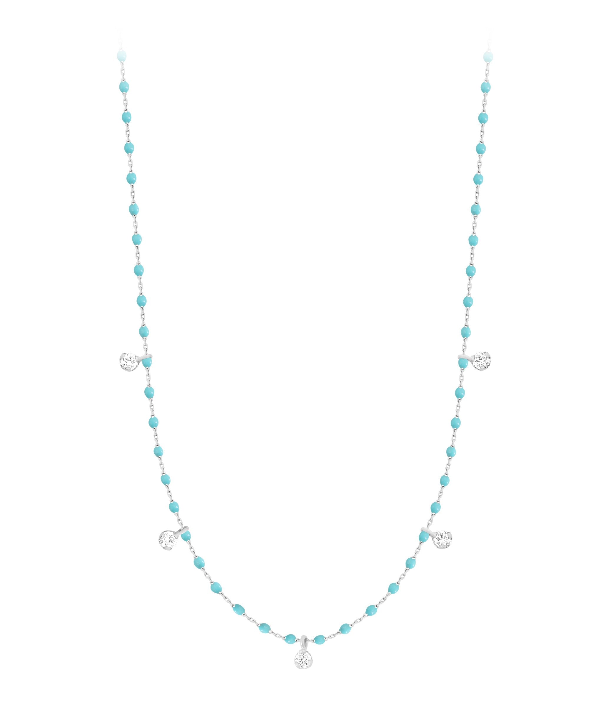 Gigi Clozeau - Mini Gigi Turquoise Green necklace, White Gold 5 diamond, 21.7"