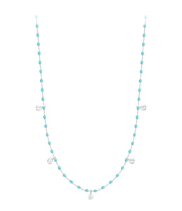Gigi Clozeau - Mini Gigi Turquoise Green necklace, White Gold 5 diamond, 21.7"