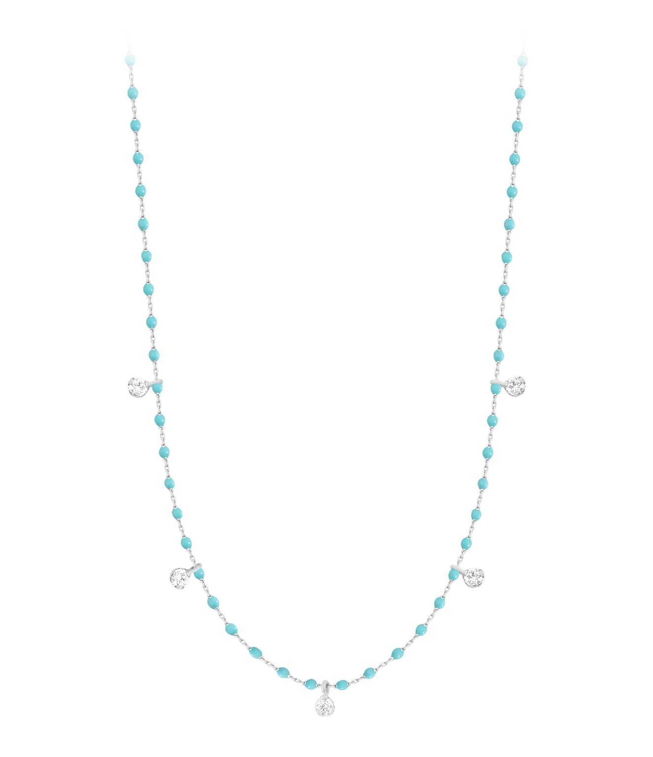 Gigi Clozeau - Mini Gigi Turquoise Green necklace, White Gold 5 diamond, 21.7"