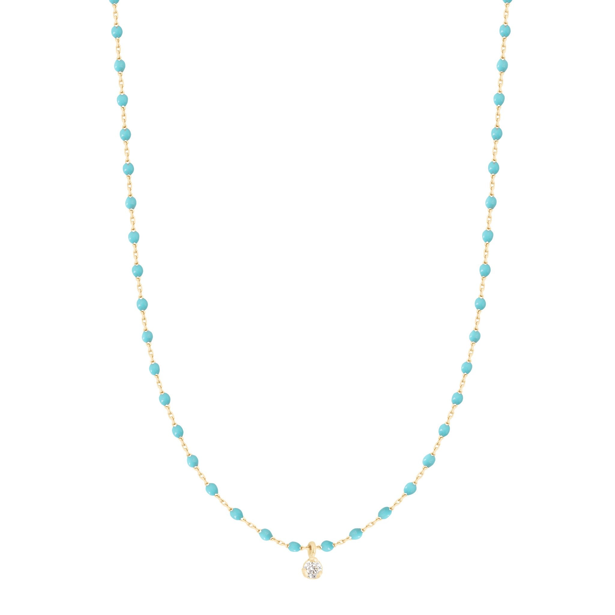 Gigi Clozeau - Mini Gigi Turquoise Green necklace, Yellow Gold 1 Diamond, 15.7"