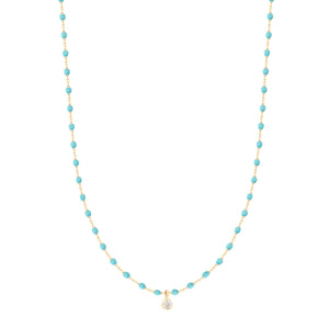 Gigi Clozeau - Mini Gigi Turquoise Green necklace, Yellow Gold 1 Diamond, 15.7"