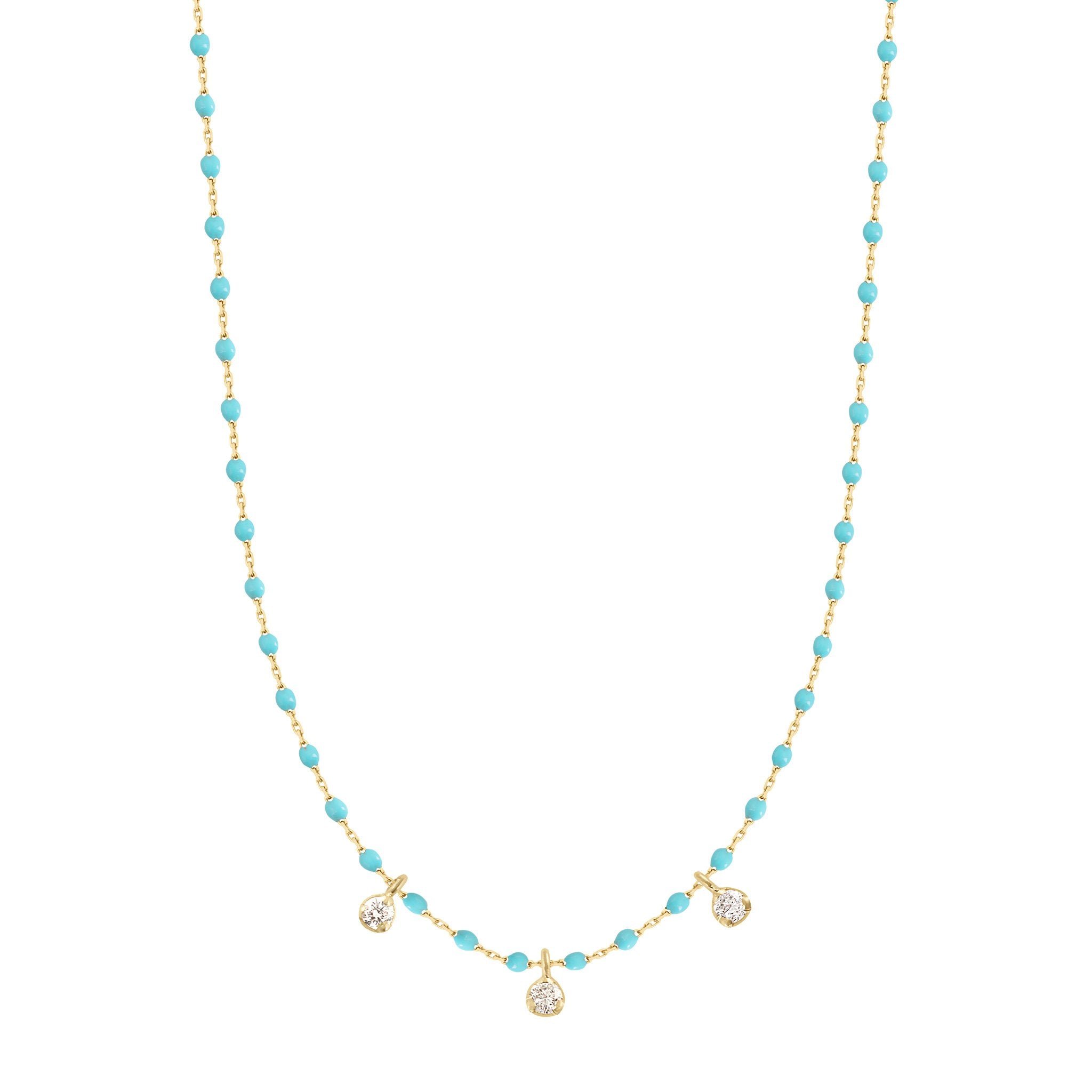 Gigi Clozeau - Mini Gigi Turquoise Green necklace, Yellow Gold 3 diamond, 16.5"