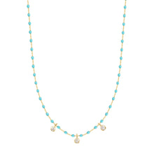 Gigi Clozeau - Mini Gigi Turquoise Green necklace, Yellow Gold 3 diamond, 16.5"