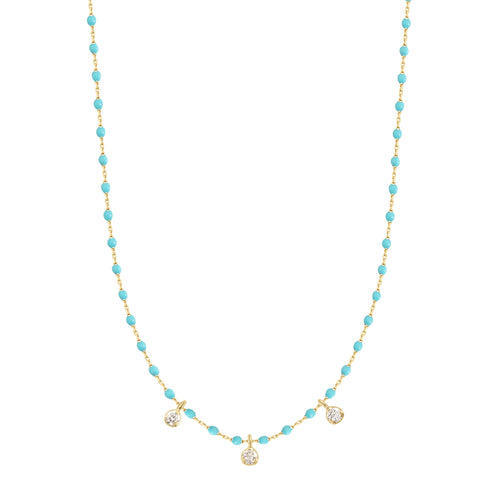 Gigi Clozeau - Mini Gigi Turquoise Green necklace, Yellow Gold 3 diamond, 16.5