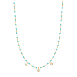 Gigi Clozeau - Mini Gigi Turquoise Green necklace, Yellow Gold 3 diamond, 16.5"