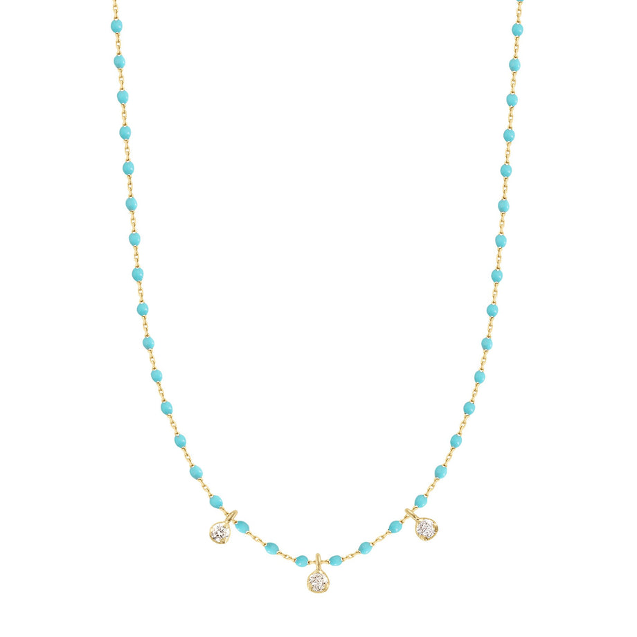 Gigi Clozeau - Mini Gigi Turquoise Green necklace, Yellow Gold 3 diamond, 16.5