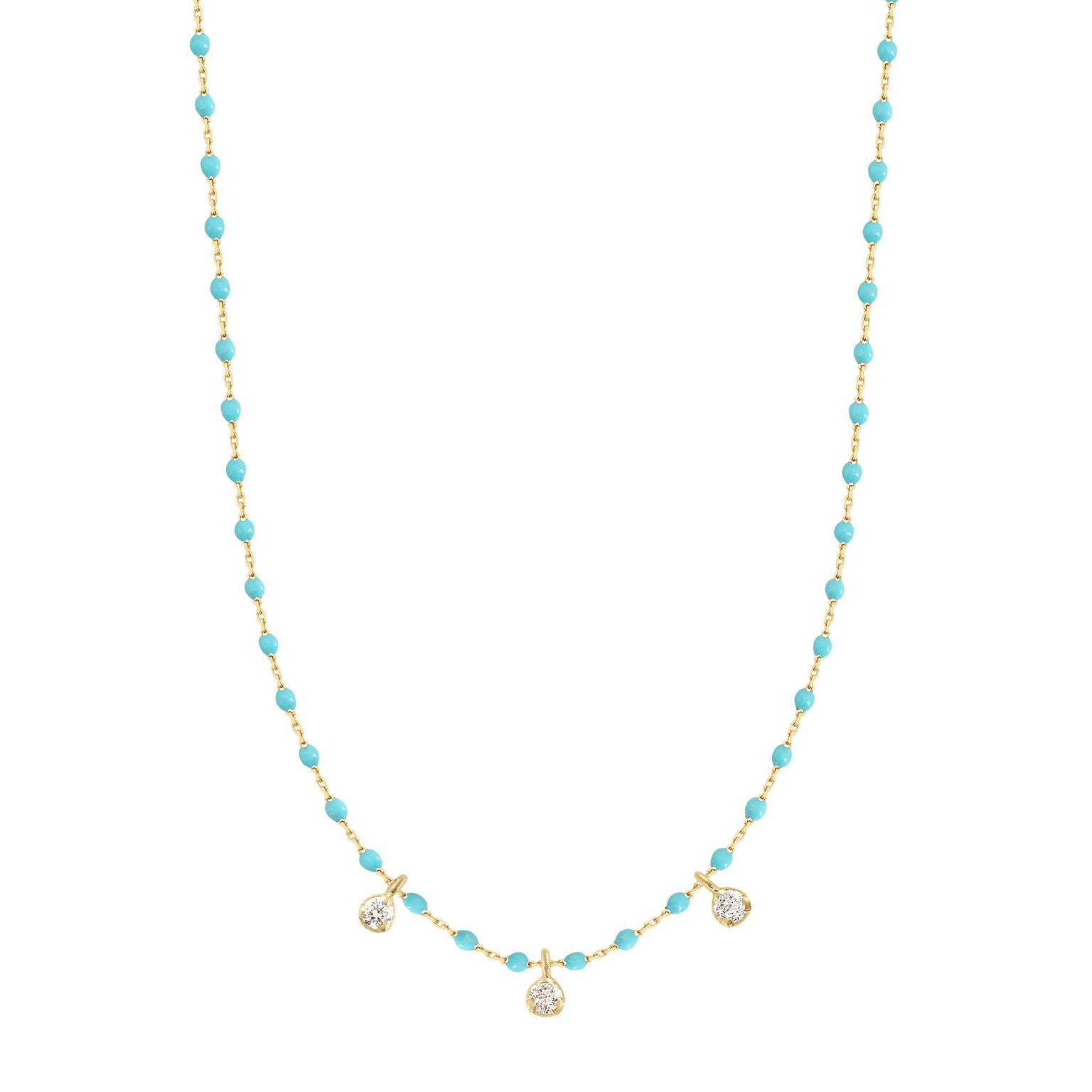 Gigi Clozeau - Mini Gigi Turquoise Green necklace, Yellow Gold 3 diamond, 16.5"