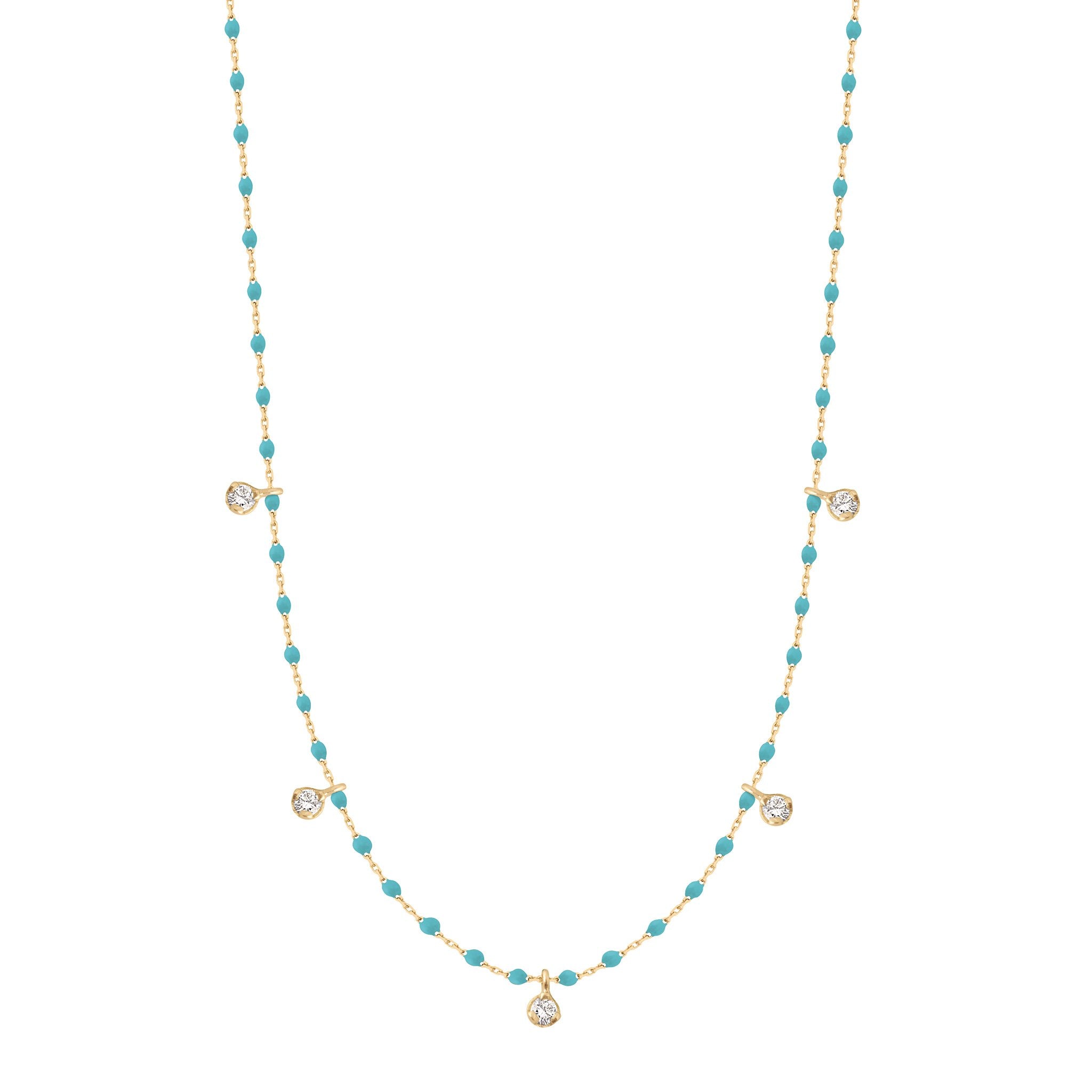 Gigi Clozeau - Mini Gigi Turquoise Green necklace, Yellow Gold 5 diamond, 21.7"