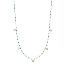 Gigi Clozeau - Mini Gigi Turquoise Green necklace, Yellow Gold 5 diamond, 21.7"