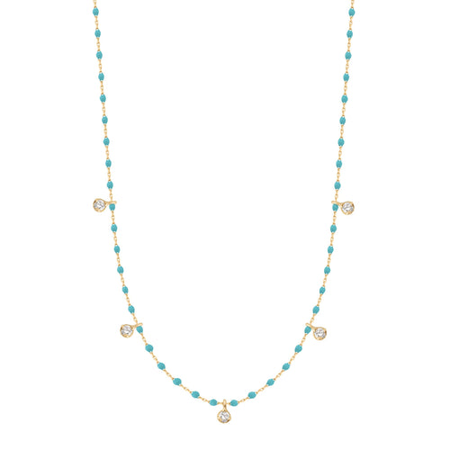Gigi Clozeau - Mini Gigi Turquoise Green necklace, Yellow Gold 5 diamond, 21.7