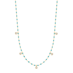 Gigi Clozeau - Mini Gigi Turquoise Green necklace, Yellow Gold 5 diamond, 21.7"