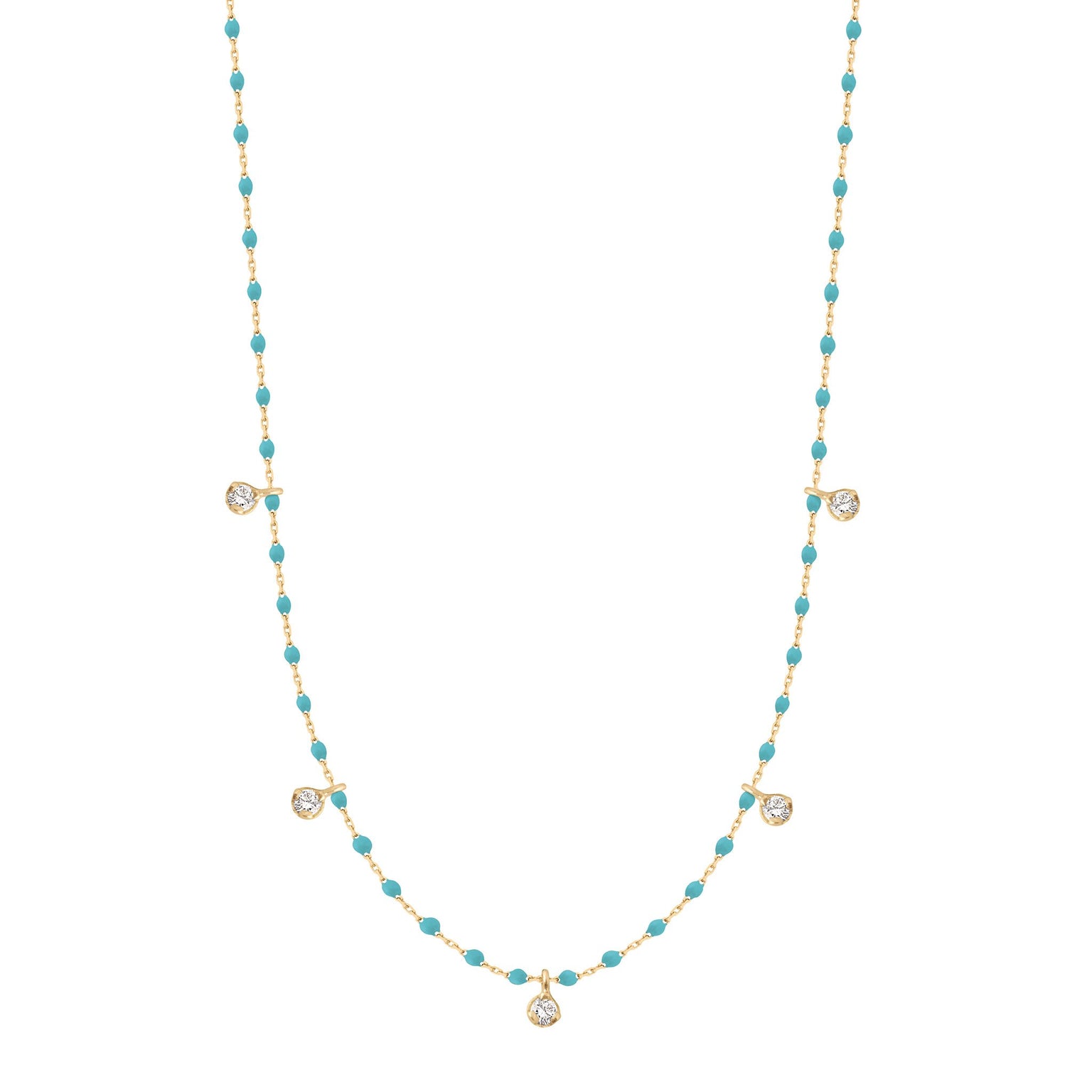 Gigi Clozeau - Mini Gigi Turquoise Green necklace, Yellow Gold 5 diamond, 21.7"