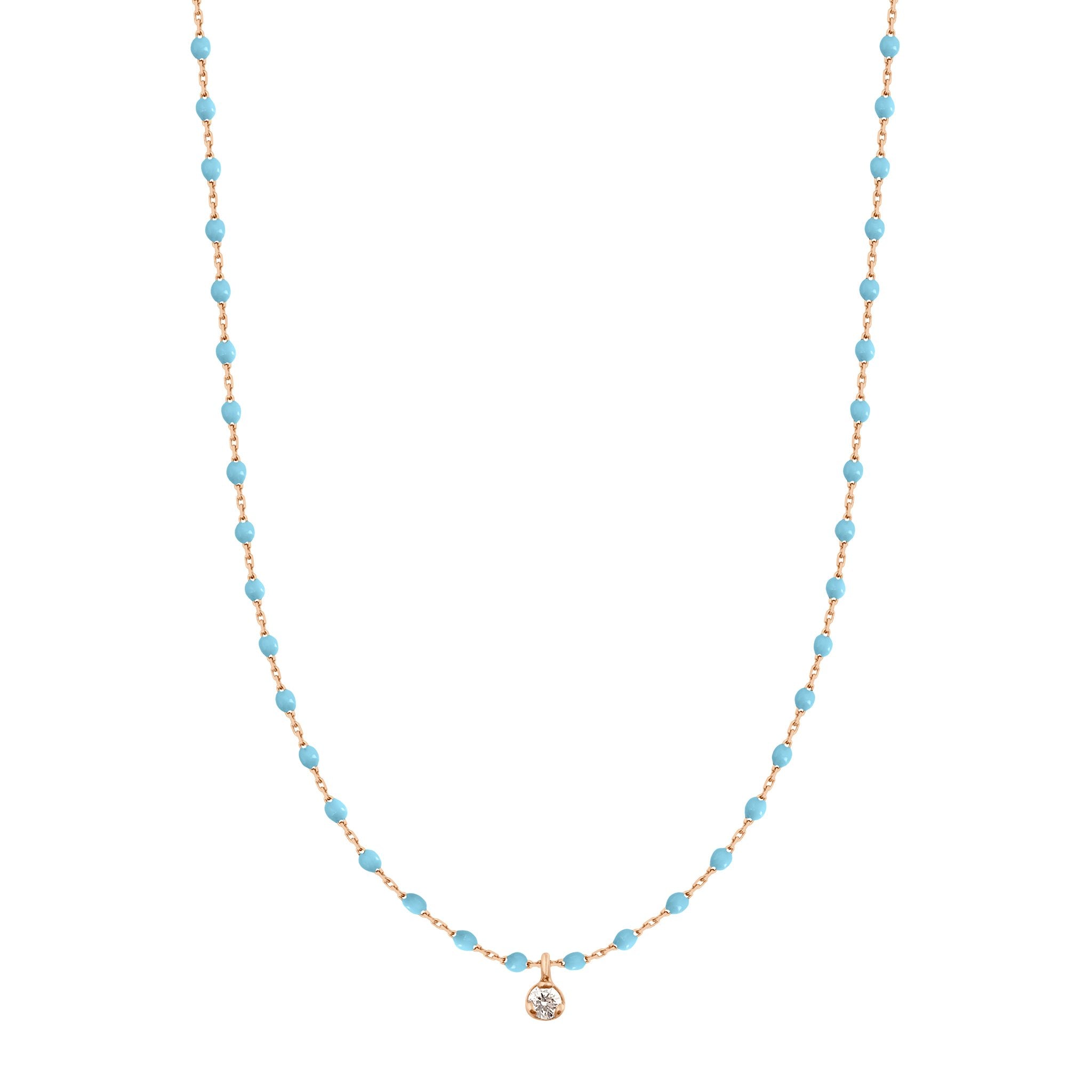 Gigi Clozeau - Mini Gigi Turquoise necklace, Rose Gold 1 Diamond, 15.7"