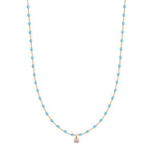 Gigi Clozeau - Mini Gigi Turquoise necklace, Rose Gold 1 Diamond, 15.7"