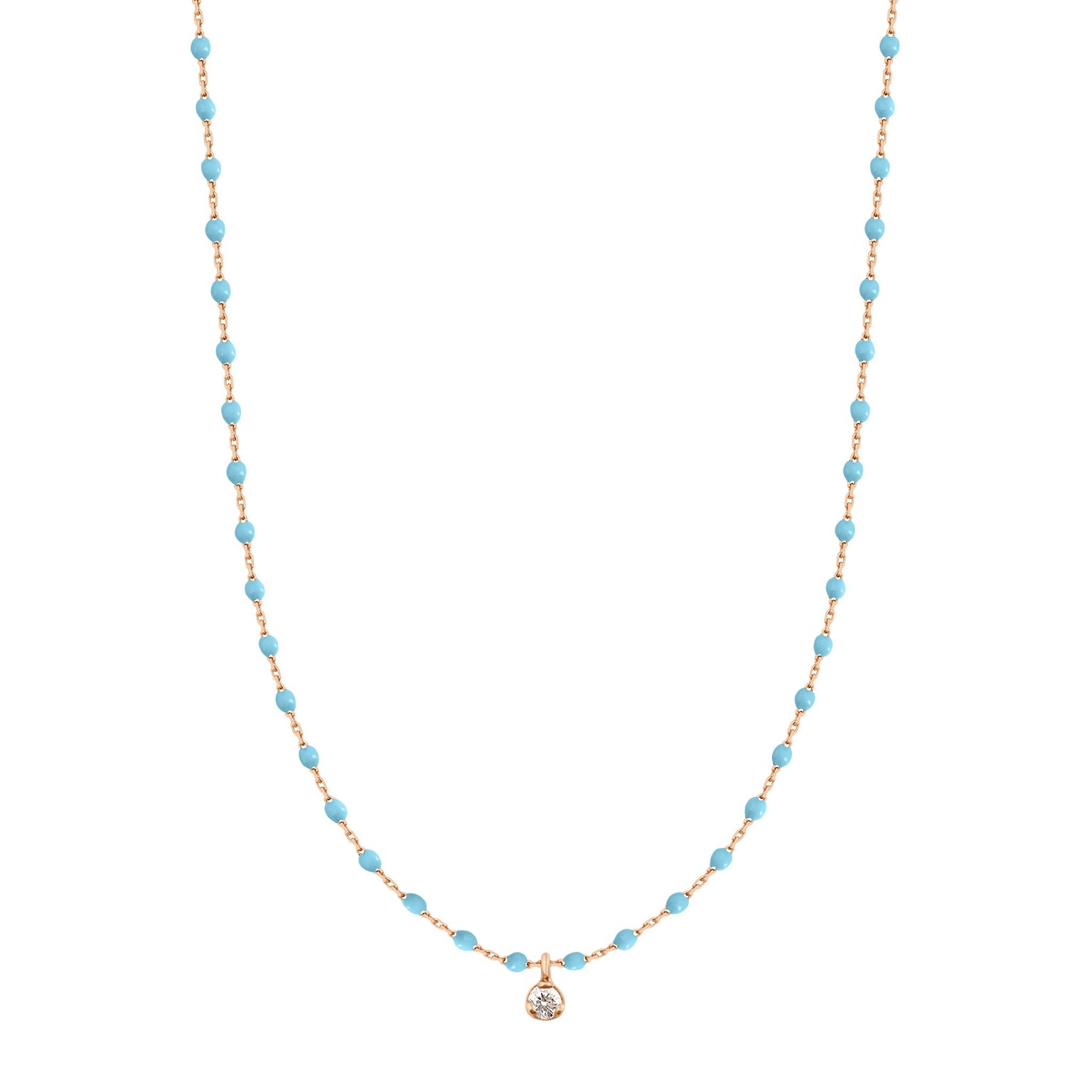 Gigi Clozeau - Mini Gigi Turquoise necklace, Rose Gold 1 Diamond, 15.7"