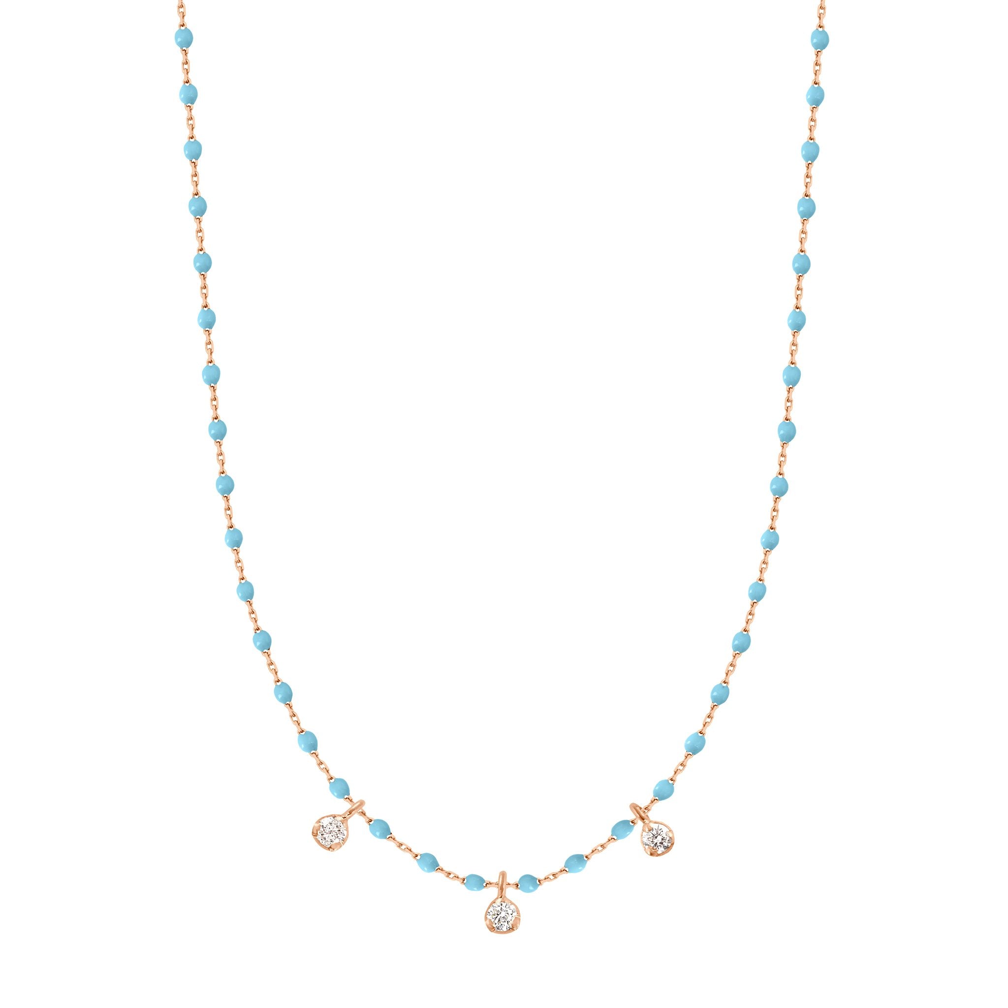 Gigi Clozeau - Mini Gigi Turquoise necklace, Rose Gold 3 diamond, 16.5"