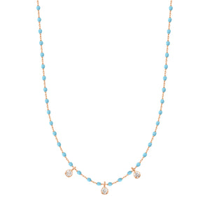 Gigi Clozeau - Mini Gigi Turquoise necklace, Rose Gold 3 diamond, 16.5"