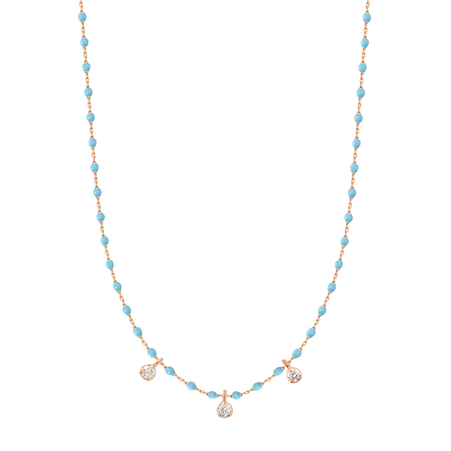 Gigi Clozeau - Mini Gigi Turquoise necklace, Rose Gold 3 diamond, 16.5"