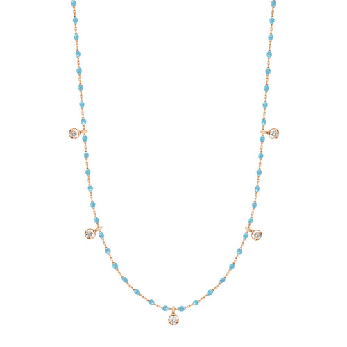 Gigi Clozeau - Mini Gigi Turquoise necklace, Rose Gold 5 diamond, 21.7
