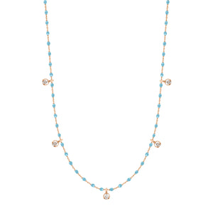 Gigi Clozeau - Mini Gigi Turquoise necklace, Rose Gold 5 diamond, 21.7"