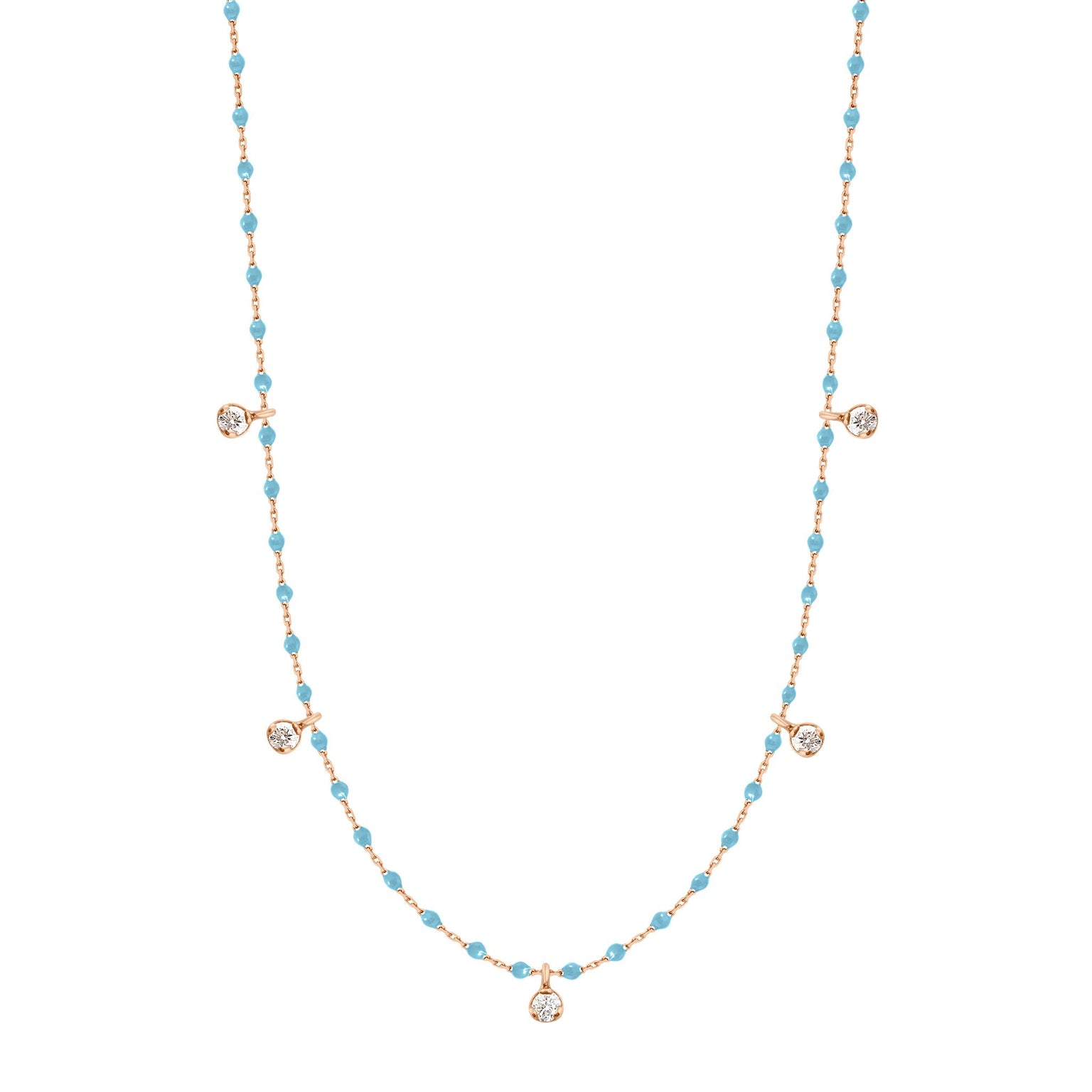 Gigi Clozeau - Mini Gigi Turquoise necklace, Rose Gold 5 diamond, 21.7"