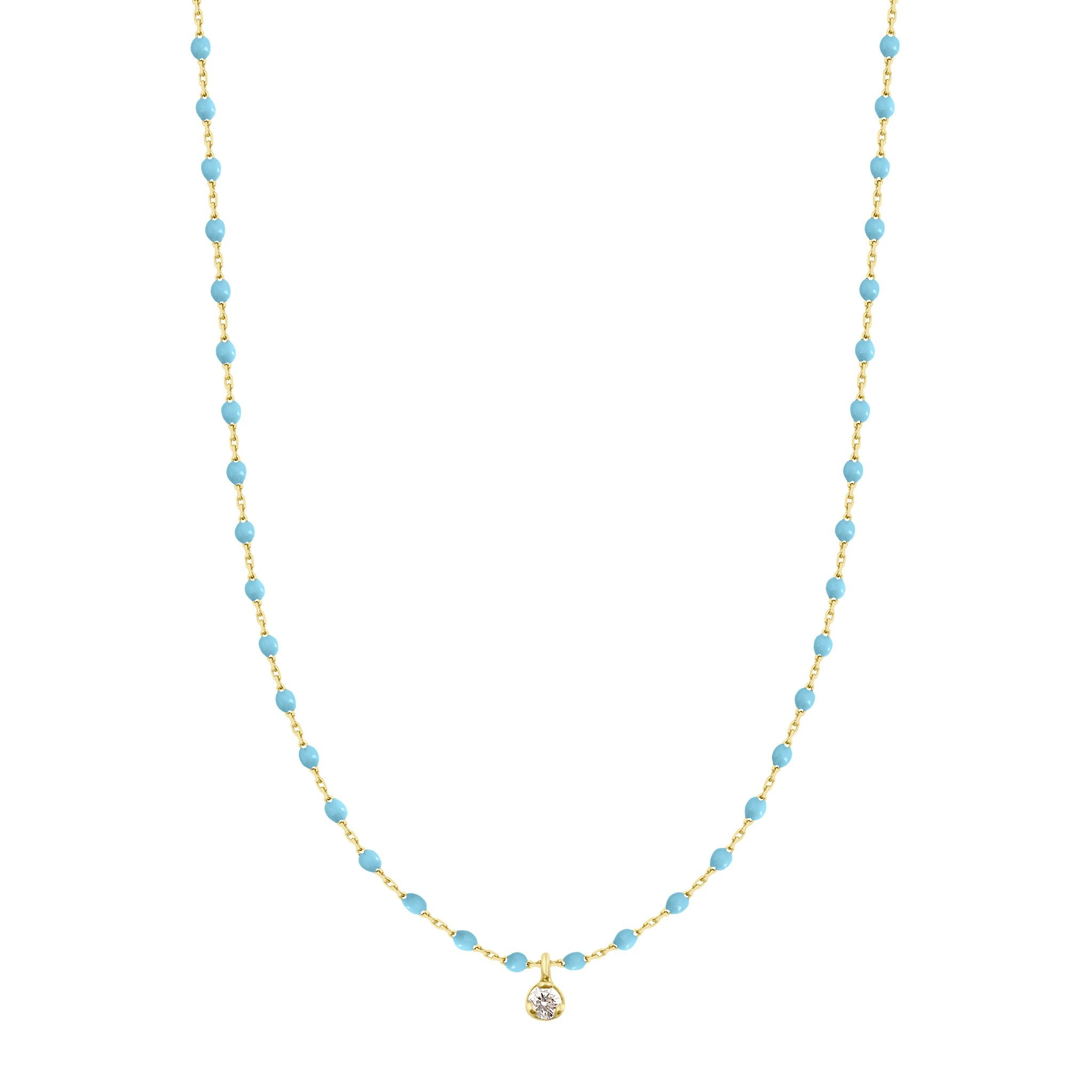 Gigi Clozeau - Mini Gigi Turquoise necklace, Yellow Gold 1 Diamond, 15.7"