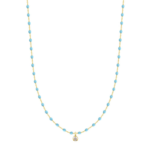 Gigi Clozeau - Mini Gigi Turquoise necklace, Yellow Gold 1 Diamond, 15.7