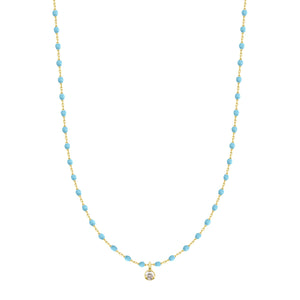 Gigi Clozeau - Mini Gigi Turquoise necklace, Yellow Gold 1 Diamond, 15.7"