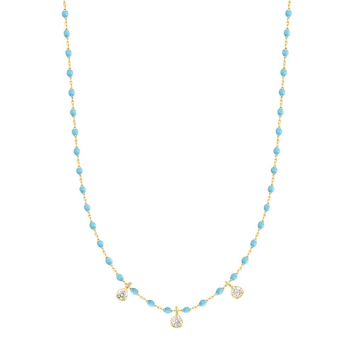Gigi Clozeau - Mini Gigi Turquoise necklace, Yellow Gold 3 diamond, 16.5