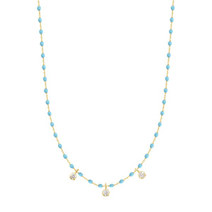 Gigi Clozeau - Mini Gigi Turquoise necklace, Yellow Gold 3 diamond, 16.5"