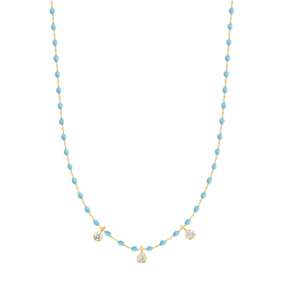 Gigi Clozeau - Mini Gigi Turquoise necklace, Yellow Gold 3 diamond, 16.5