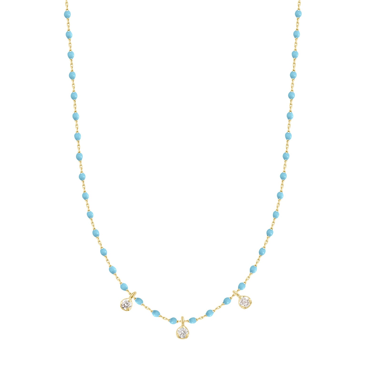 Gigi Clozeau - Mini Gigi Turquoise necklace, Yellow Gold 3 diamond, 16.5"