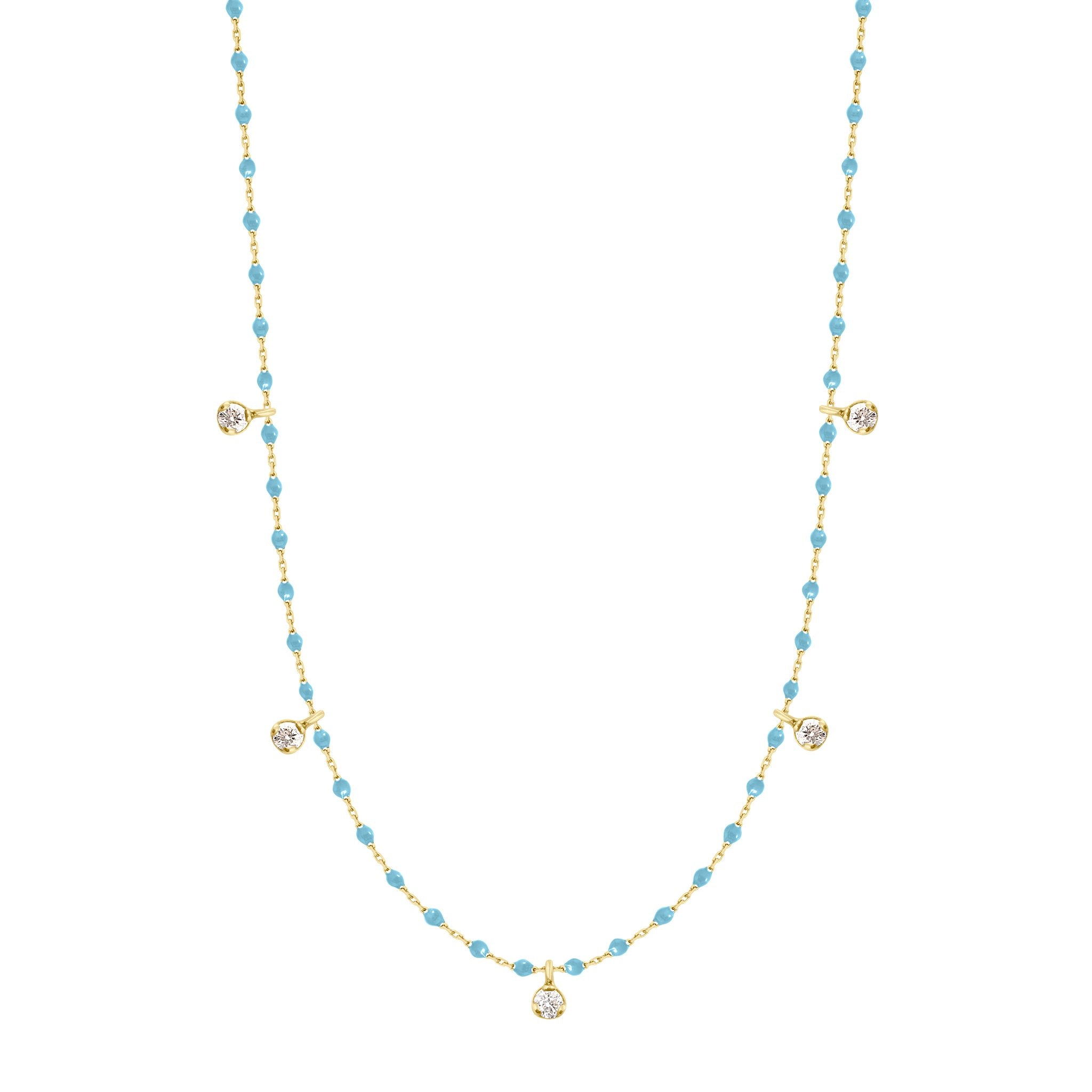 Gigi Clozeau - Mini Gigi Turquoise necklace, Yellow Gold 5 diamond, 21.7"