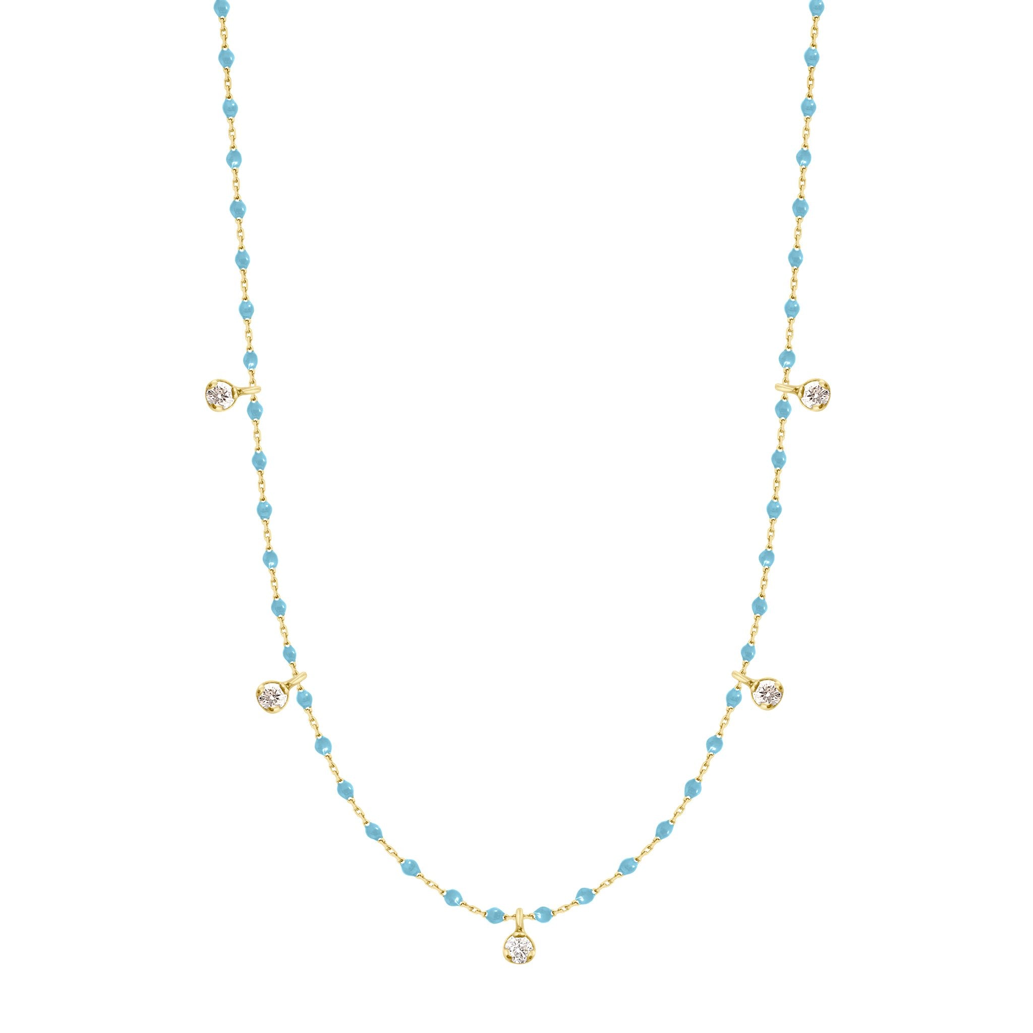 Gigi Clozeau - Mini Gigi Turquoise necklace, Yellow Gold 5 diamond, 21.7"