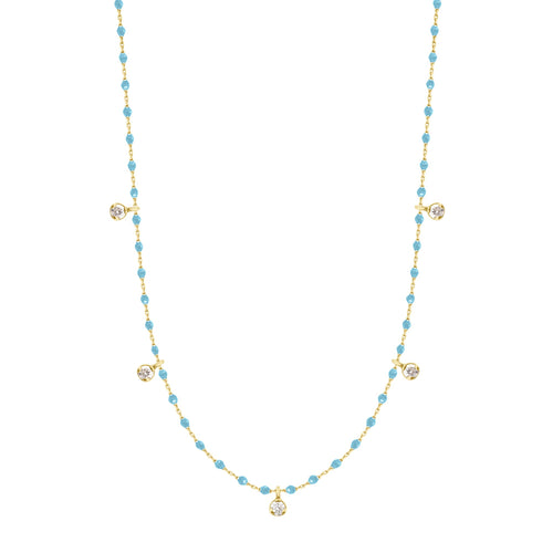 Gigi Clozeau - Mini Gigi Turquoise necklace, Yellow Gold 5 diamond, 21.7