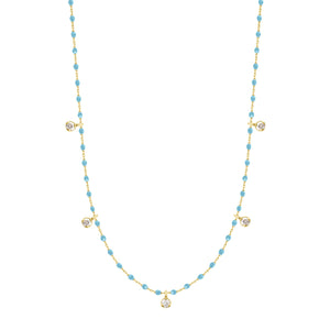Gigi Clozeau - Mini Gigi Turquoise necklace, Yellow Gold 5 diamond, 21.7"