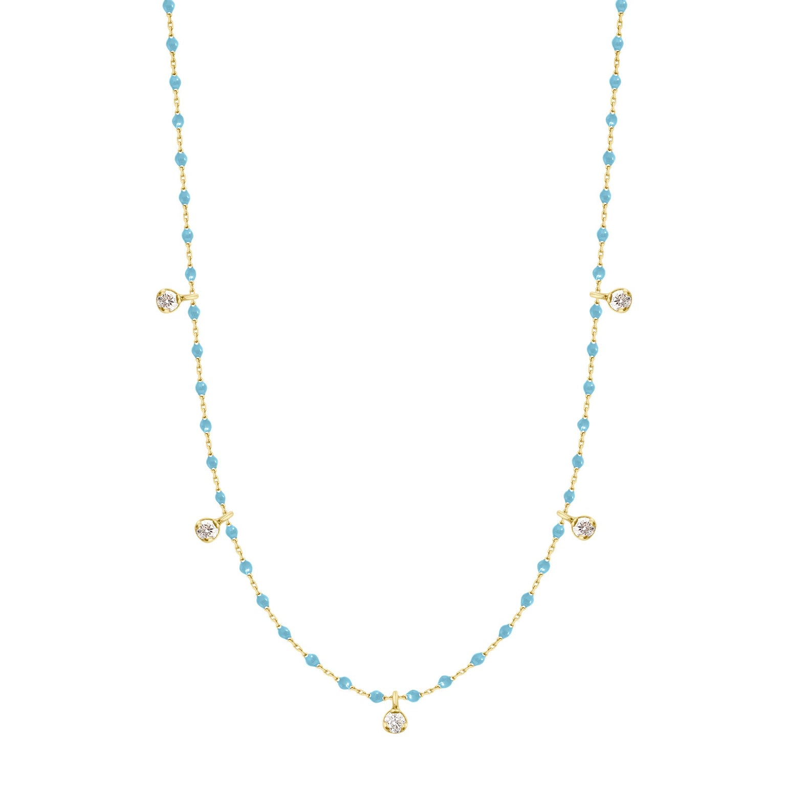 Gigi Clozeau - Mini Gigi Turquoise necklace, Yellow Gold 5 diamond, 21.7"