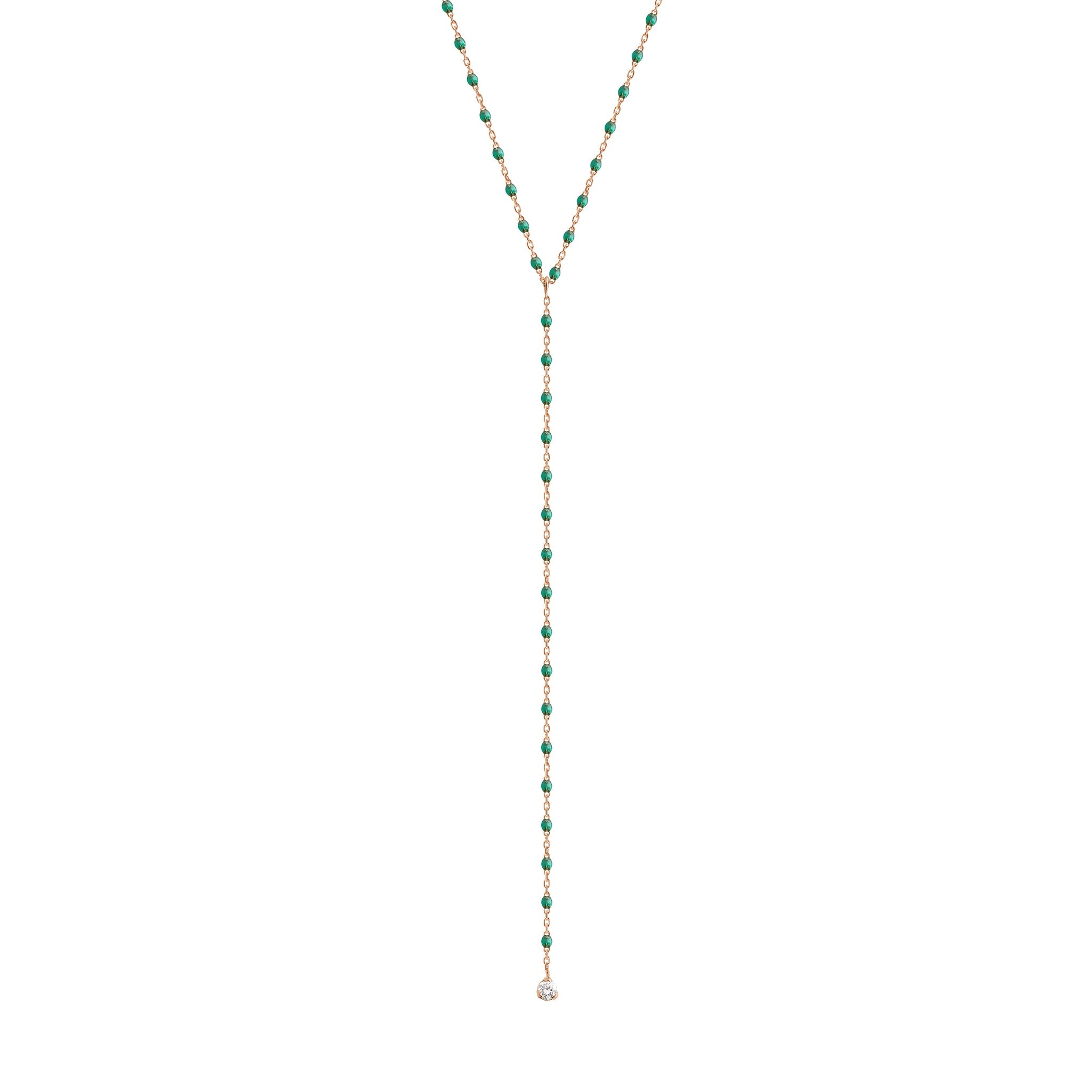 Gigi Clozeau - Mini Gigi Y Party Emerald necklace, Rose Gold, 19.7"