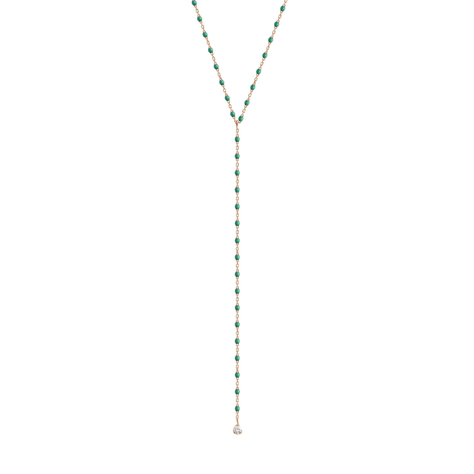 Gigi Clozeau - Mini Gigi Y Party Emerald necklace, Rose Gold, 19.7"