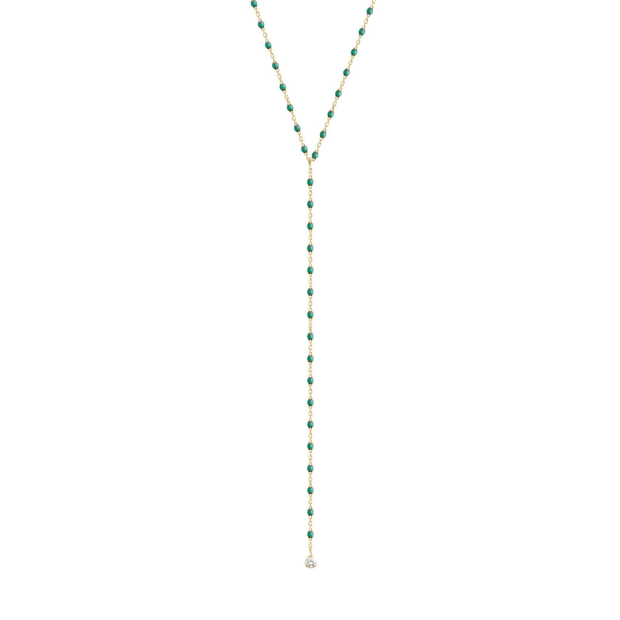 Gigi Clozeau - Mini Gigi Y Party Emerald necklace, Yellow Gold, 19.7"