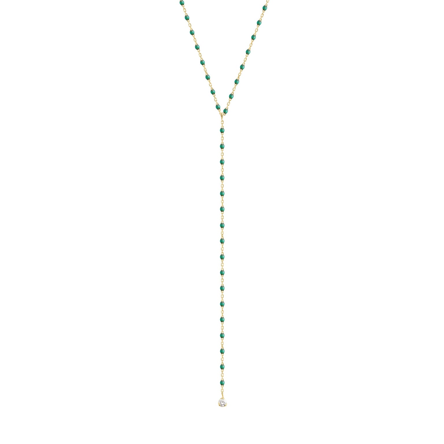 Gigi Clozeau - Mini Gigi Y Party Emerald necklace, Yellow Gold, 19.7"