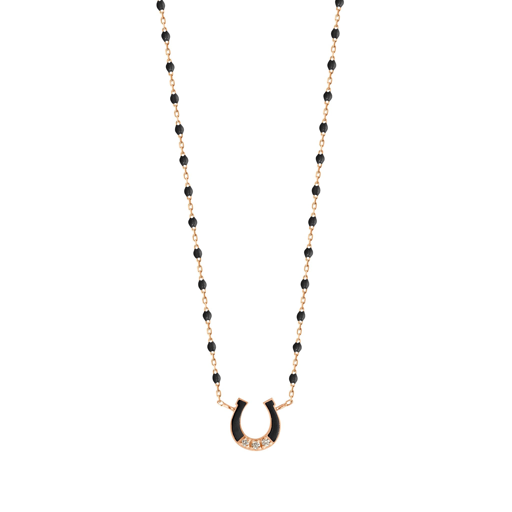 Gigi Clozeau - Mini Horseshoe Diamond Black necklace, Rose Gold, 16.5"